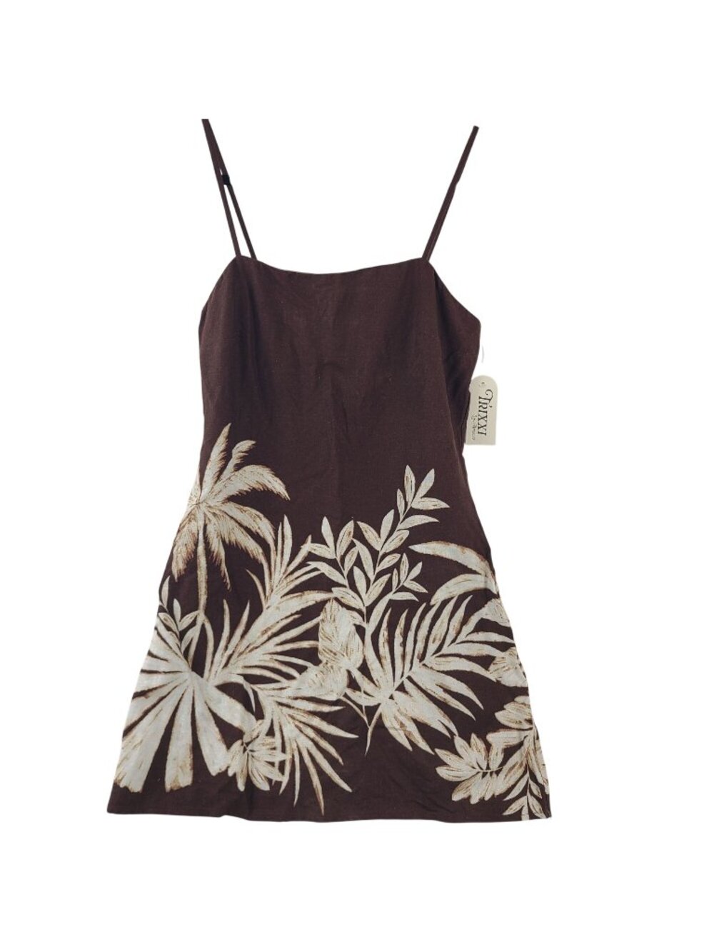 NEW Trixxi Los Angeles Brown Tropical Print Linen Blend Mini Dress Size M